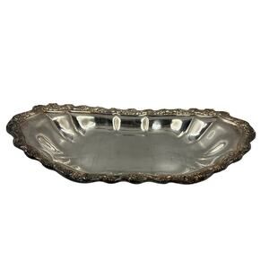 Vintage Silver Plated Tray Textured Rose Pattern Ribbon Decorative Serving Tray